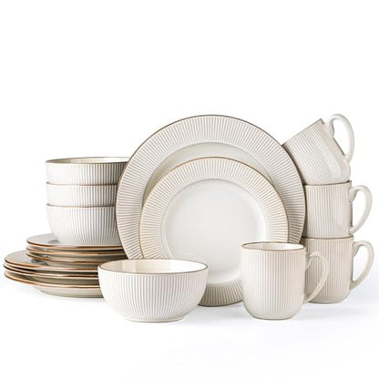 GBHOME Ceramic Dinnerware Sets of 4,16 pcs Plates and Bowls Sets Dishes - color: Off-White, size: Service for 4 (16 pcs)