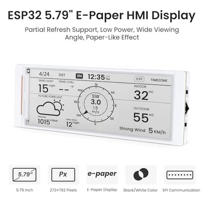 ELECROW ESP32 E-Ink Display 5.79 Inch E-Paper HMI Display Black/White Color - size: 5.79″ E-Ink Display