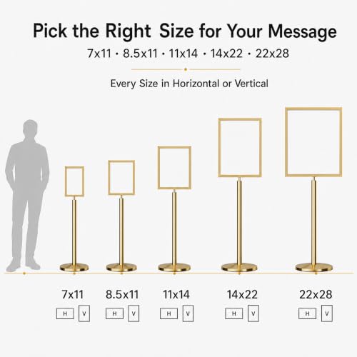 CCW 7 X 11 Inch Vertical Pedestal Floor Sign Frame, Polished Brass - color: Polished Brass, size: 7 x 11 Inch Vertical