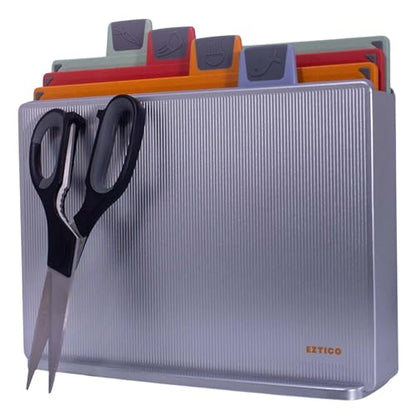 4-Piece Non-Toxic Cutting Board Set 12"L x 9"W with Premium Scissors and Holder (Tall Silver) - color: Tall Silver