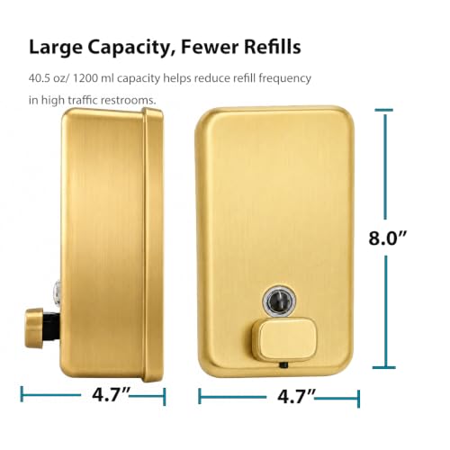 Commercial Wall Mount Soap Dispenser - Stainless Steel Bathroom Hand Soap 38.8oz Liquid - Anti-Leak Pump and Large Capacity Brushed Refillable - size: Vertical 42.4oz G
