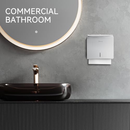 Commercial Paper Towel Dispenser Wall Mount - Heavy Duty Stainless Steel Multifold Paper Towel Dispenser for Bathroom Restroom & Office - Fits C Fold Trifold Hand Towels - color: Brushed