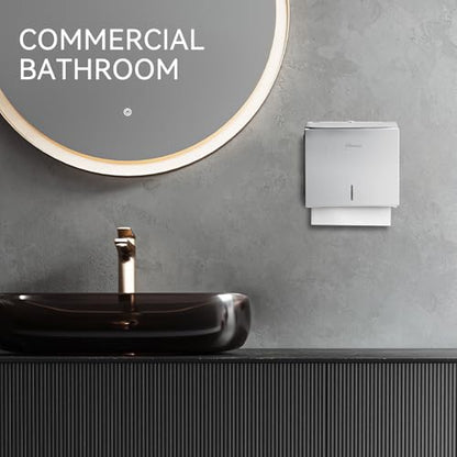 Commercial Paper Towel Dispenser Wall Mount - Heavy Duty Stainless Steel Multifold Paper Towel Dispenser for Bathroom Restroom & Office - Fits C Fold Trifold Hand Towels - color: Brushed