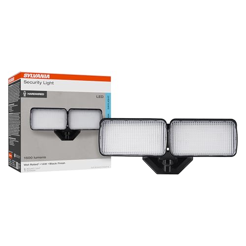 Sylvania 14W LED Security Light, Hardwired, Wet Rated, 1500 LMS, 5000K, Daylight - 1 Pack (66474) - color: Black, style: 14W Standard
