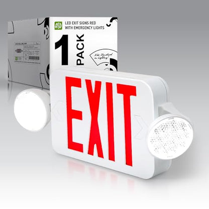 ASD LED Emergency Exit Sign with Battery Backup - 120-277V UL Double Face Rotatable Lighted Exit Signs with Emergency Lights for Business, Commercial Battery Operated LED Sign Power Outage