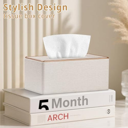 Linen Tissue Box Cover Rectangle,Aesthetic Facial Tissue Cube Box Holder - color: X-beige Linen Texture