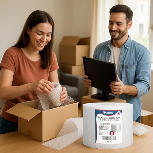 Mighty Gadget 100 feet Small Bubble Cushioning Wrap Perforated Every 12” for Moving, Shipping, and Packing Wrap for Extra Protection of Fragile Items: Glassware, Porcelain Dishes, Ceramics, Ornaments - color: Clear