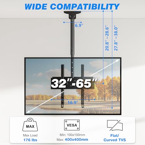 Rfiver Dual Ceiling TV Mount, 360° Swivel Tilt Bracket for 32-65 Inch TVs - style: Dual