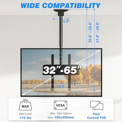 Rfiver Dual Ceiling TV Mount, 360° Swivel Tilt Bracket for 32-65 Inch TVs - style: Dual