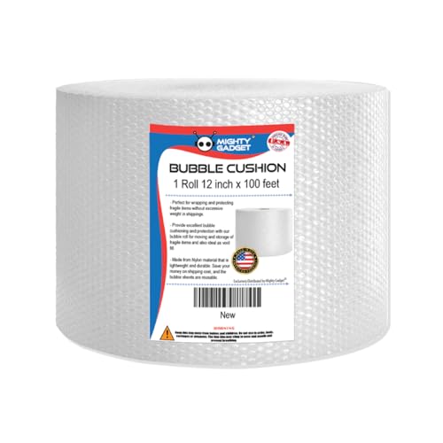 Mighty Gadget 100 feet Small Bubble Cushioning Wrap Perforated Every 12” for Moving, Shipping, and Packing Wrap for Extra Protection of Fragile Items: Glassware, Porcelain Dishes, Ceramics, Ornaments - color: Clear