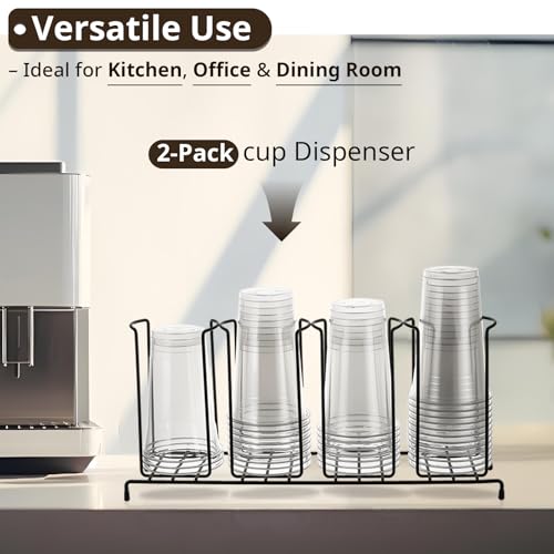 Maxdot 2 Pcs 4 Section Coffee Cup Organizers 18.7 x 8.5 x 5 Inch Wire Rack Coffee Cup and Lid Holder Black Iron Lid Dispenser Countertops Station Organizer for Kitchen Storage Essentials - size: 18.7 x 8.5 x 5 Inch
