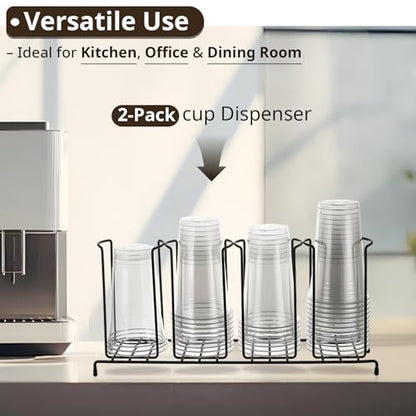 Maxdot 2 Pcs 4 Section Coffee Cup Organizers 18.7 x 8.5 x 5 Inch Wire Rack Coffee Cup and Lid Holder Black Iron Lid Dispenser Countertops Station Organizer for Kitchen Storage Essentials - size: 18.7 x 8.5 x 5 Inch
