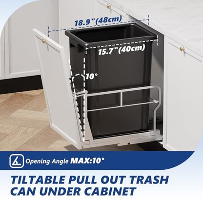 Insputer 10 Gal Pull Out Trash Can Under Cabinet with Tiltable 10° - color: Silver, size: Single-10Gal