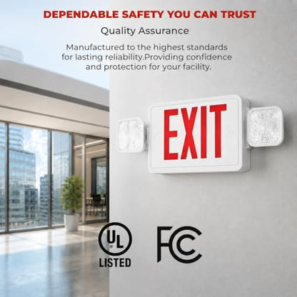 Pack 1 Double Sided LED Emergency Exit Sign with Dual Lights, Remote Capable, Backup Battery, Red Letters, Fire-Resistant (UL 94V-0), 120-277V Commercial Grade - size: 1 Pack