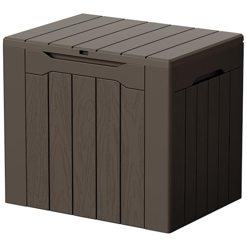 Devoko 29 Gallon Deck Box, Waterproof Resin Outdoor Storage Box - color: Brown, size: 29 Gallon