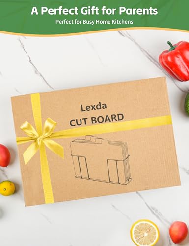 Bamboo Cutting Board Set with Meatal Stand, Lexda 4PCS Eco-Friendly Labeled Tabs Cutting Board, Durable Cutting Boards Kitchen For Chopping Fruit, Meat, Cheese, Veggies - 11" x 8"