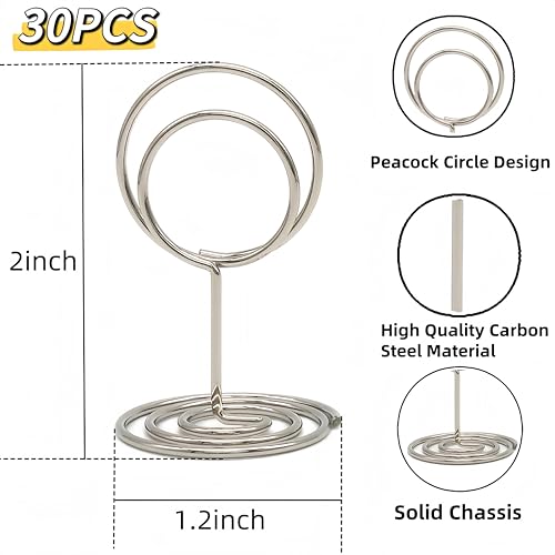 30 Pcs Table Number Holders, Wire Picture Photo Holder,Place Card Stands - color: Silver
