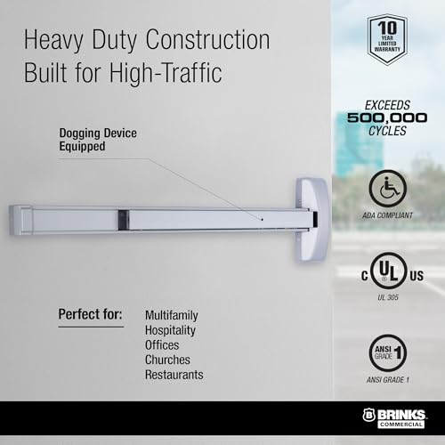 Brinks Commercial Rim Panic Exit Device, Aluminum - Durable Exit Device for Commercial and Industrial Doors - color: White