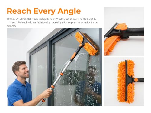 2-in-1 Window Cleaning Squeegee and Scrubber Kit, All-in-One Glass Cleaning Tool with Squeegee and Detachable Chenille Scrub Cloth Head, Streak-Free Window Washer for Home, Car, and High Windows