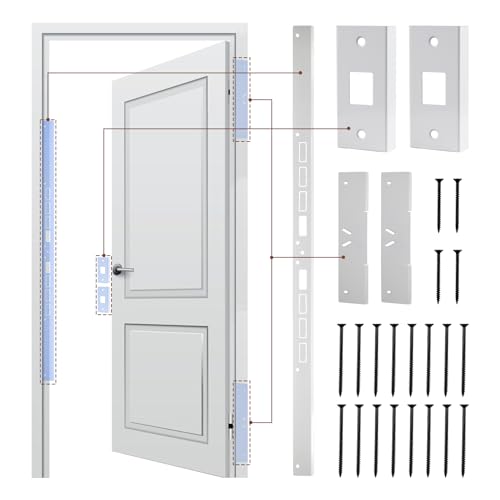 46" Jamb Repair Kit for Interior Doors,Door Reinforcement,Frame & Hinges Door Lock Security, Anti Kick in Heavy Duty Striker Plate Kit for Door Jamb Frame (White) Ultimate Door Protection - color: White