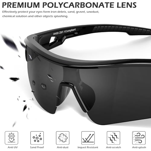 OXG Work Safety Glasses for Men Women, ANSI Z87.1 UV Protection - color: 6p-grey