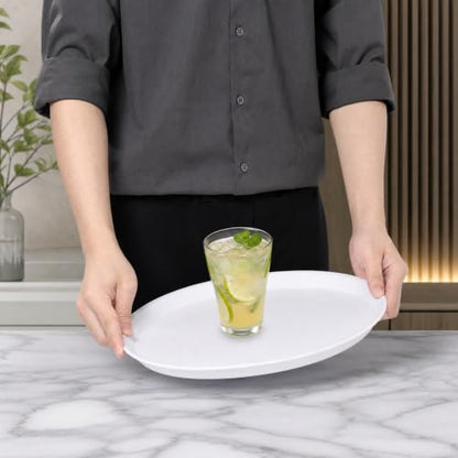4 Pack Round Restaurant Serving Trays, Plastic Food Service Tray - color: White