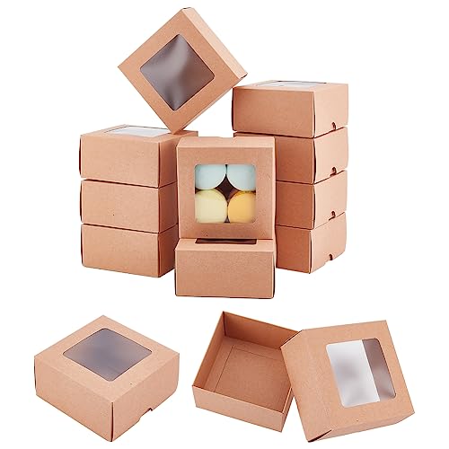 BENECREAT 12PCS Brown Kraft Paper Box with Clear Window, 3.94x3.94x1.97inch Square Kraft Paper Gift Box, Suitable for Wedding Party Gifts, Jewelry Packaging - color: Brown, size: 1 Count (Pack of 12)