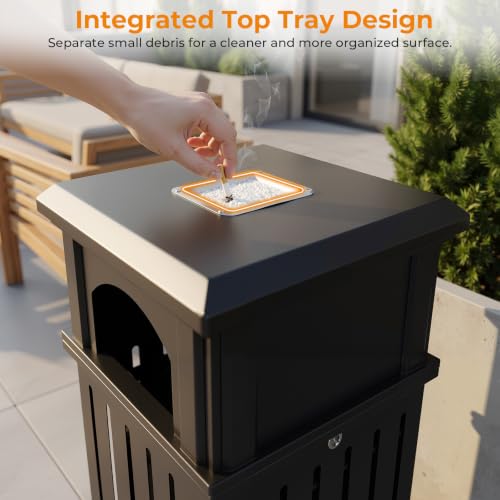 BEAMNOVA Commercial Outdoor Trash Can with Lid, Black, 17.7 * 37.4 in - color: Black, size: 17.7*17.7*37.4 in