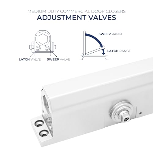 Door Closer, Commercial Grade 2 Hydraulic Closer, Spring Size 3, Surface Mount, Self-Closing, Adjustable Sweep & Latch Speed, Aluminum Anodized - color: Aluminum Anodized