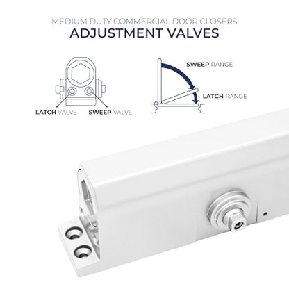 Door Closer, Commercial Grade 2 Hydraulic Closer, Spring Size 3, Surface Mount, Self-Closing, Adjustable Sweep & Latch Speed, Aluminum Anodized - color: Aluminum Anodized