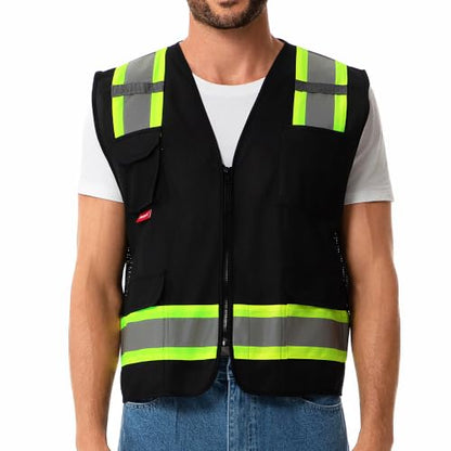 ProtectX High Visibility ANSI Class 2 Safety Vest with 7 Pockets - color: Black, size: Small