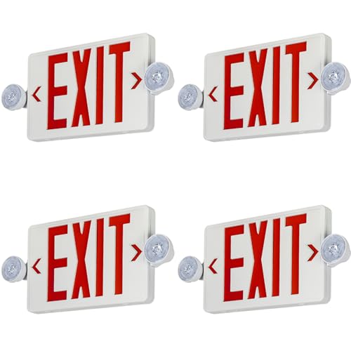 Red LED Exit Sign Emergency Light Combo UL, 4 Pack - color: White Housing+Red Letter+Light, size: 4 Pack