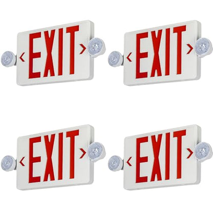 Red LED Exit Sign Emergency Light Combo UL, 4 Pack - color: White Housing+Red Letter+Light, size: 4 Pack