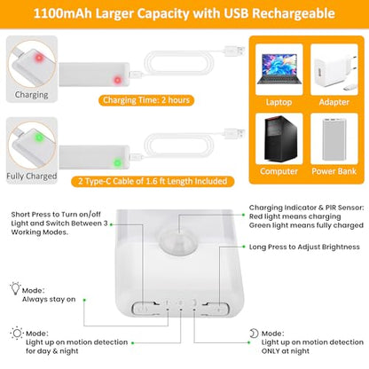 Motion Sensor Under Cabinet Lights, 2-Pack, Warm White, 8 inch - color: Warm White, size: 8 inch