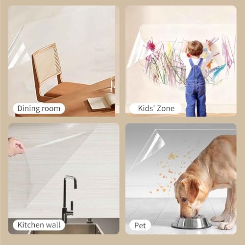 Clear Electrostatic Wall Protector, Static Protective Film, Adhesive-Free, No Residue Protection for Behind Trash Cans, Against Dog Scratches, Furniture, Doors, Splashes and Stains (15.78in*32.8ft) - size: 15.78in*32.8ft