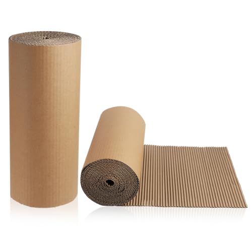 12"x388" Brown Corrugated Cardboard Roll, Single B Flute,2Roll-12"x194"