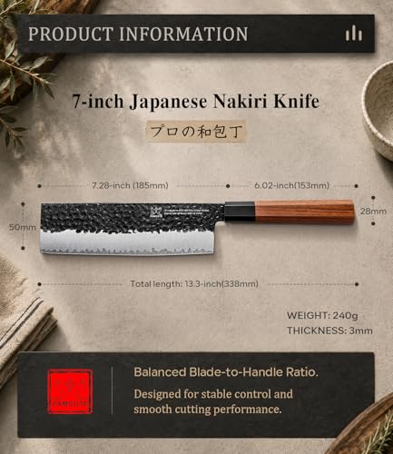 FAMCÜTE 7'' Nakiri Knife, Hand-Forged Ultra Sharp Chef Knife Gifts for Men - size: 7 Inch Nakiri Knife