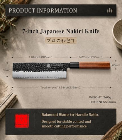 FAMCÜTE 7'' Nakiri Knife, Hand-Forged Ultra Sharp Chef Knife Gifts for Men - size: 7 Inch Nakiri Knife