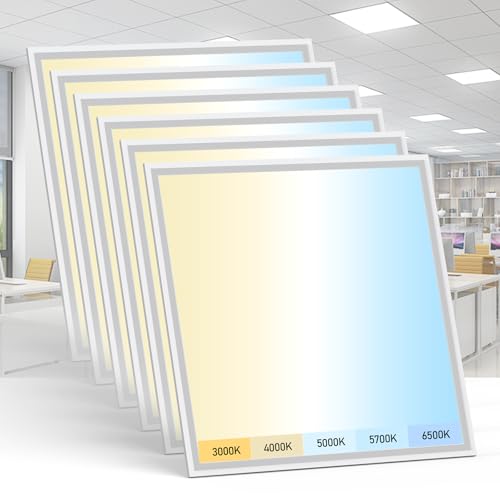 AIKVSXER 6 Pack 2x2 LED Flat Panel Light - Selectable 5 CCT 3000K-6500K & 5 Wattage 30-50W 5500Lm 0-10V Dimmable 2x2 led Drop Ceiling Lights 120-277V for Commercial and Home - size: 2x2-6p
