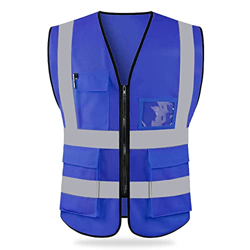 HYCOPROT High Visibility Safety Reflective Vest with Pockets and Zipper, Meets ANSI/ISEA Standards - color: Blue, size: X-Large