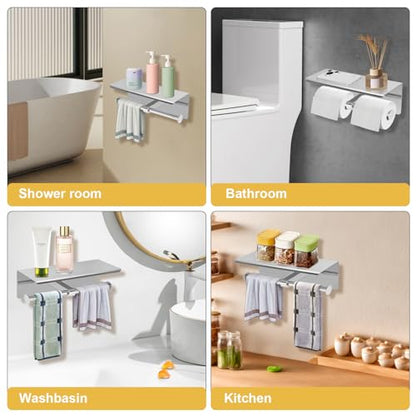 Double Toilet Paper Holder, Stainless Steel Tissue Paper Holder with Shelf Anti -Rust Toilet Paper Dispenser Wall Mounted for Bathroom (Grey New) - color: Grey New