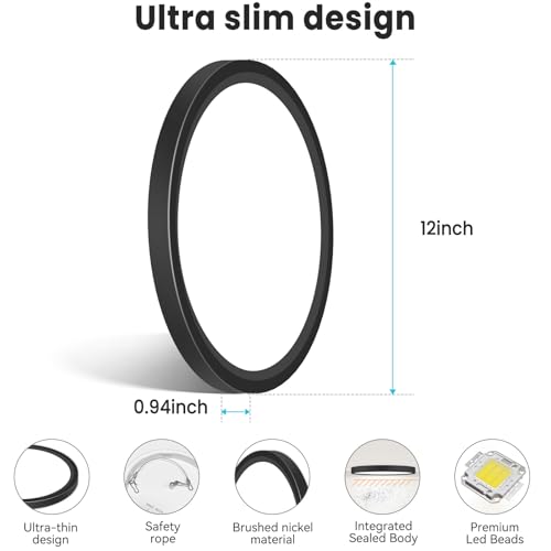 libtit 12 inch Flush Mount LED Ceiling Light Fixture, 3000K 4000K 6500K Adjustable, 28W 3200lm Black Round Lighting Fixtures for Bathroom Shower Hallway Kitchen - color: Black, size: 12in-1Pack