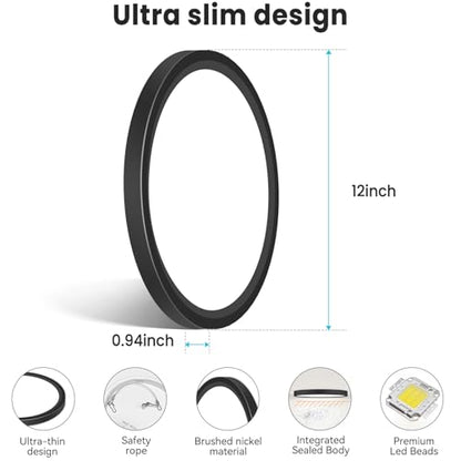 libtit 12 inch Flush Mount LED Ceiling Light Fixture, 3000K 4000K 6500K Adjustable, 28W 3200lm Black Round Lighting Fixtures for Bathroom Shower Hallway Kitchen - color: Black, size: 12in-1Pack