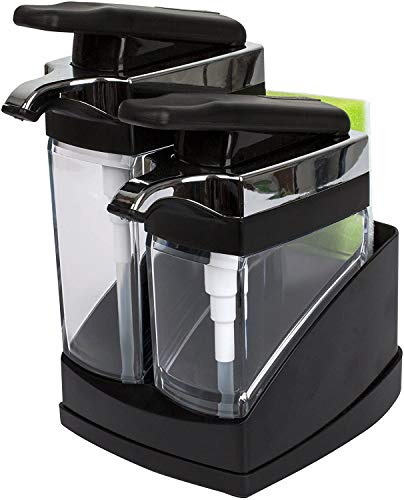 Casabella Sink Sider Duo Soap Dispensers with Sponge, Black and Chrome Plating - color: Black, size: Duo