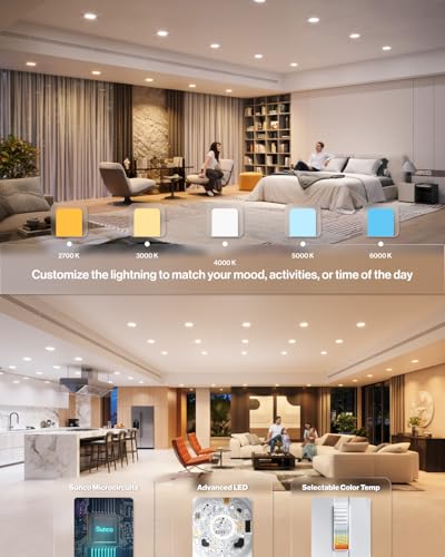 Sunco 50 Pack 6 Inch Retrofit LED Recessed Lights, 5CCT, 15W=120W Dimmable - size: 50 Pack