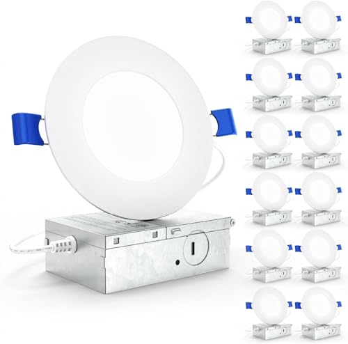Sunco 12 Pack 4 Inch Ultra Thin LED Recessed Ceiling Lights Slim, 4000K Cool White, Dimmable, 10W, Wafer Thin, Canless with Junction Box - Energy Star - size: 4" 4K