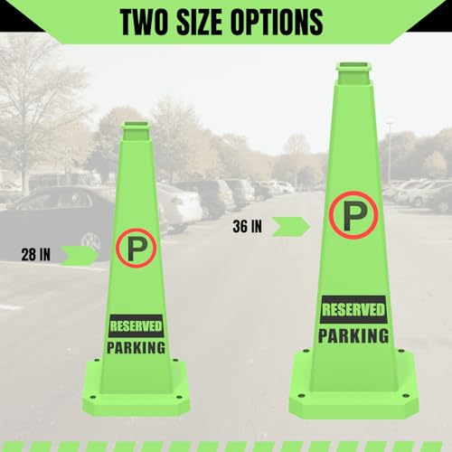 Reserved Parking Cone 36 inch, “REVISED PARKING” No Parking Sign Cone with Rubber Weighted Base, 4-Sided Warning Cone for Driveways Business Parking Lots Garages(6 Pack) - color: REVISED PARKING/GREEN, size: 36 inch