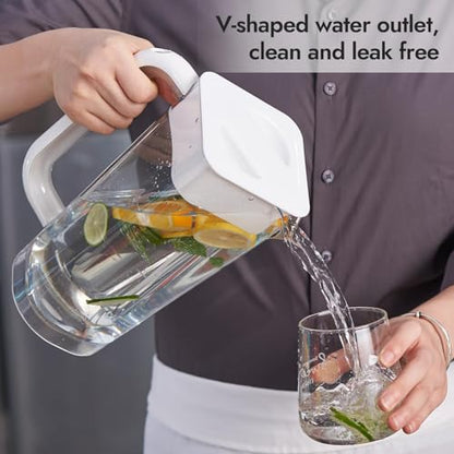 CURTA 2 Pack Plastic Pitcher with Lid, 2L Heavy-Duty Shatterproof Pitchers Clear Water Pitcher with Handle for Lemonade, Coffee,Iced Tea, Milk, Juice, Beverages - color: White & White