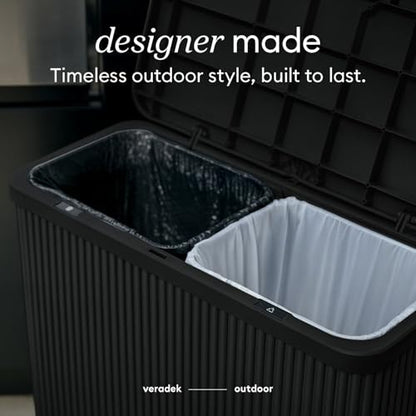 Veradek Tambour Waste Bin - Outdoor Trash Can with Dual Bag System - color: Black, size: 25" L x 11.75" W x 26.5" H - 2 Pack