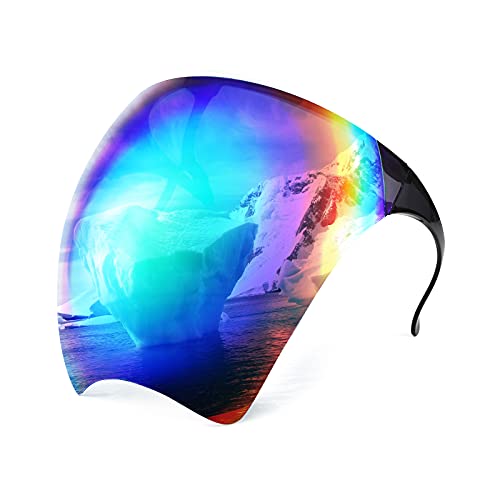 FEISEDY Full Face Shield Sunglasses – Anti-Fog UV400 Mirror Visor - color: 001 Black Green Rainbow Mirror